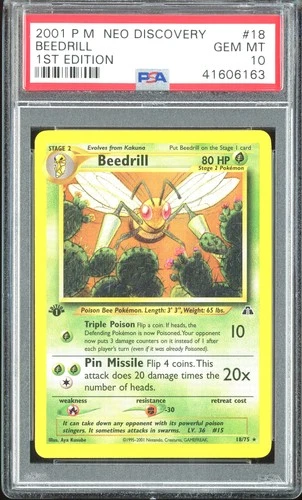 PSA 10 Beedrill 1st Edition Neo Discovery 18/75 Rare Pokemon Card