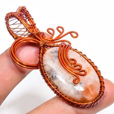 Sunstone Gemstone Copper Pendant Handcrafted Wire Wrap Beautiful Jewelry 2.6
