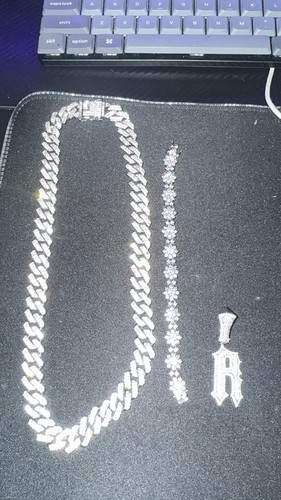 925 Iced R Pendent With 8mm Iced Cuban And Snow Flake Bracelet Passes Tester