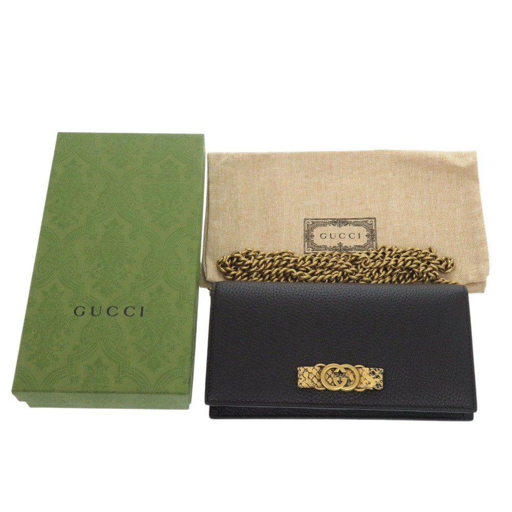 Gucci 746056 Python Leather Chain Shoulder Bag Bl… - image 2