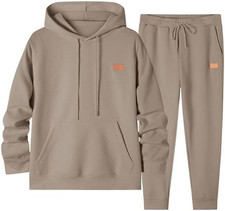 Mens 2 Piece Jacquard Sweatsuit Outfits Hoodie Sweatshirt  Joggers Sweatpants