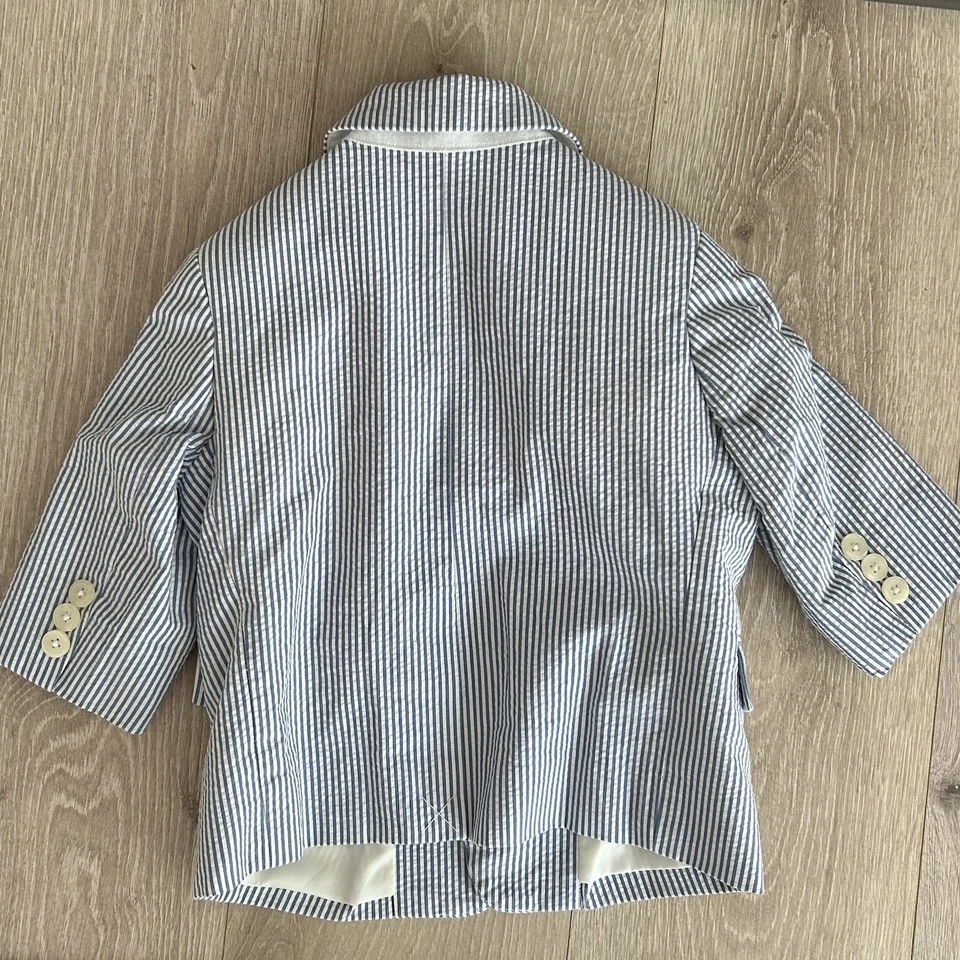 Blazer Talbots Niños Seersucker Talla 2 Azul Blanco Rayas Chaqueta Preppy Costero Foto 4 de 4