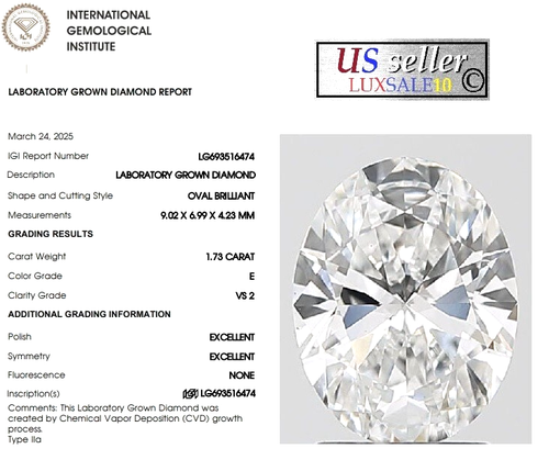 1.73 carat certified diamond ,14k solid gold ring size 6.25 , Oval shaped - Picture 8 of 17