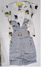 Completo Bimbo 1-3 Mesi  Maglietta con Stampa Macchinine e Casette + Salopette