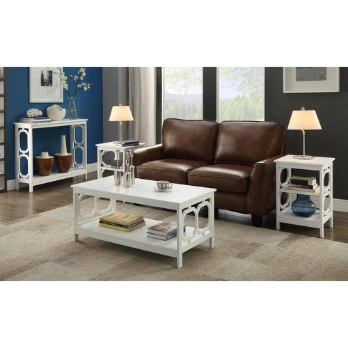 Convenience Coffee Table 39.5"Lx17.75"Hx21.75"D Octagon Bottom Shelf Wood White - Picture 3 of 4