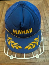Vintage Blue Hawaii Gold Leaves Scrambled Eggs Mesh Trucker Snapback Hat Cap