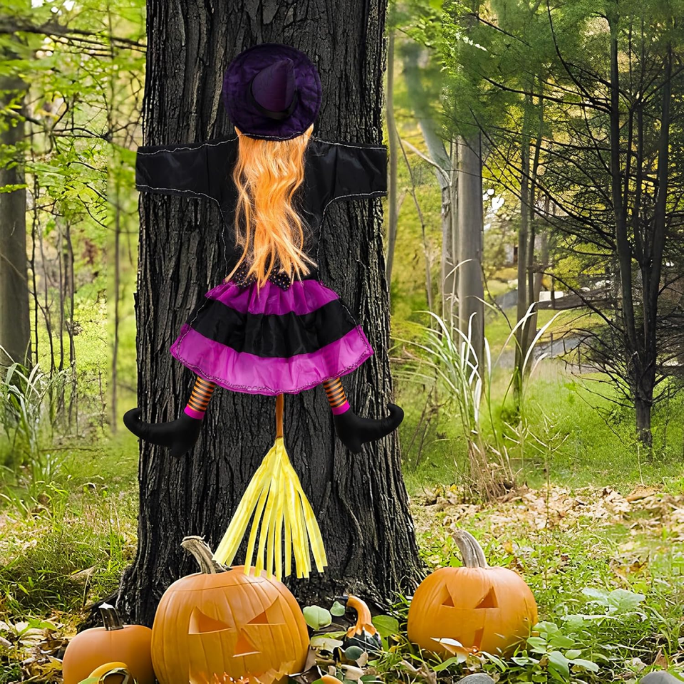 Solar Witch Halloween Decorations, Large Crashing Witch into Tree