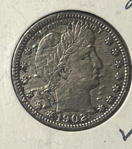1902 Barber Quarter Very Fine (VF) Full Liberty Nice Coin May have been Cleaned