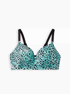 Torrid XO Dream Wire-Free Atomic Leopard Push-Up Bra Blue 46DD #B92113
