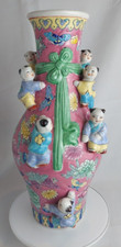 VTG Chinese Fertility Vase, Pink 7 Climbing Children Authentic - Stamped READ