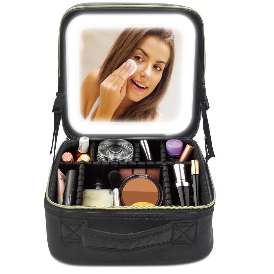 Black Cosmetic Makeup Vanity Travel Case Make Up Storage Box Bag With