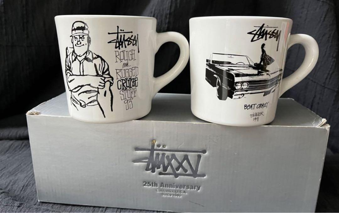 STUSSY Pair Set Mug Cup Black White 25th Anniversary NEW STUSSY Pair Set Mug Cup Black White 25th Anniversary NEW