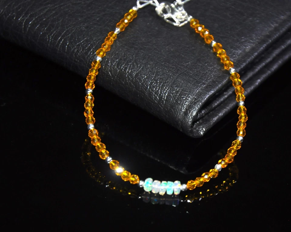 Ethiopian Opal and Citrine Beaded Bracelet with Sterling Silver Clasp - Image 2 of 4
