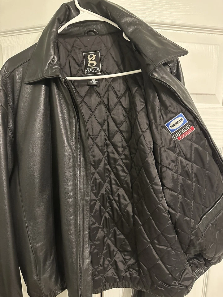 Chaqueta de cuero negra vintage NASCAR de cuero genuino Foto 3 de 3