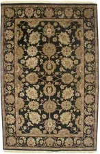 Handmade Agra Jaipur Oriental Rug Floral Design Plush Black Foyer Carpet 4X6 ft