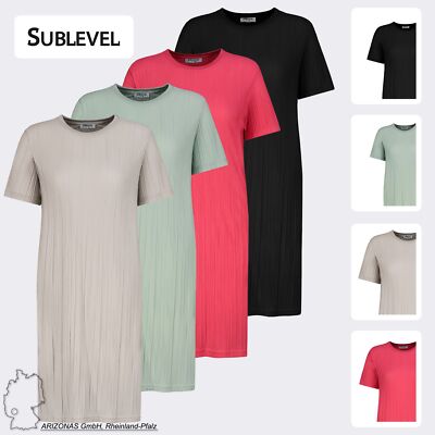 Sublevel Damen Kleid mit Rundhalsausschnitt und kurzen Ärmeln, plissiert