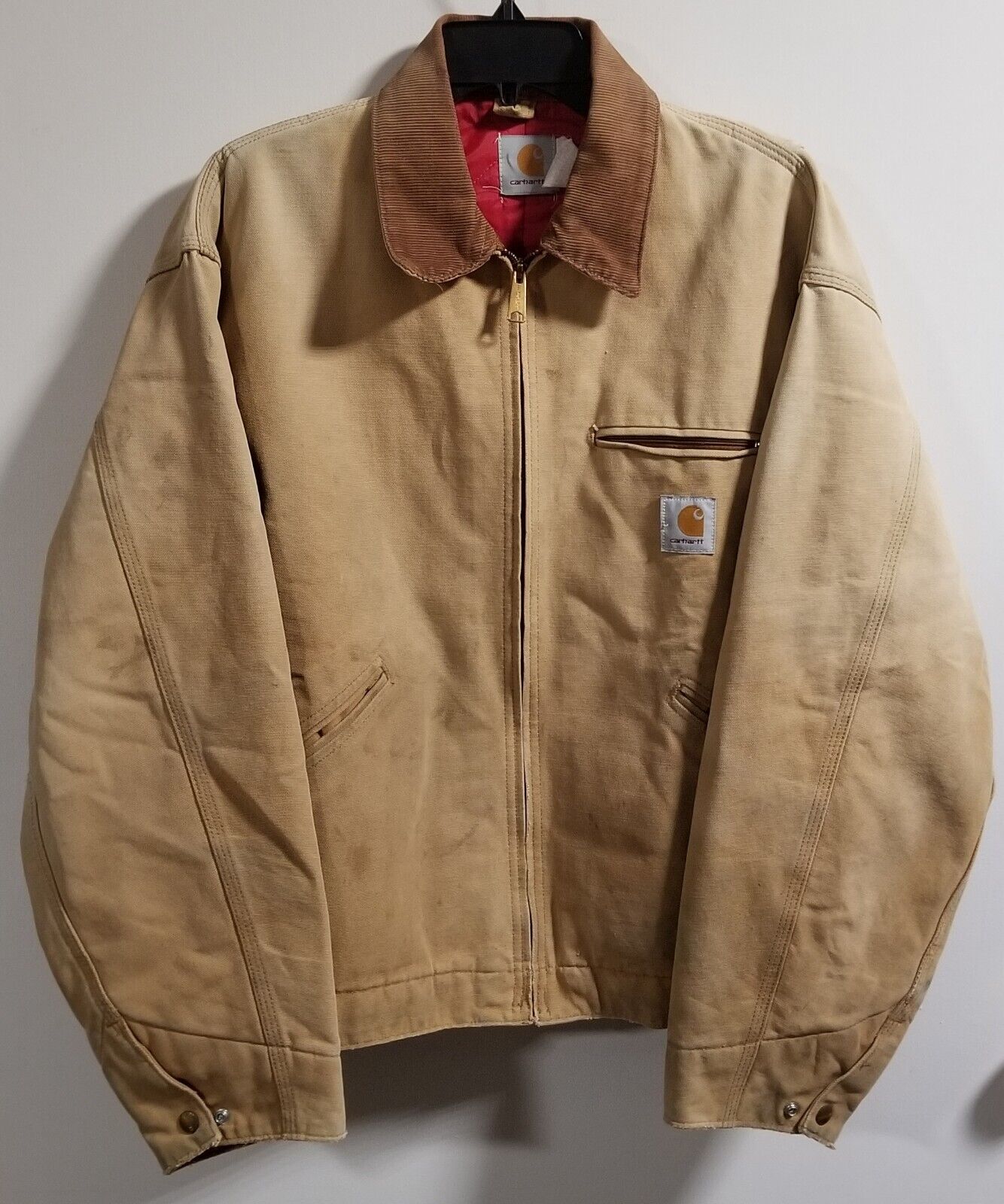 Vintage Carhartt Detroit 6QLJ Duck Canvas Red Quilt Lined Jacket Made In  The USA