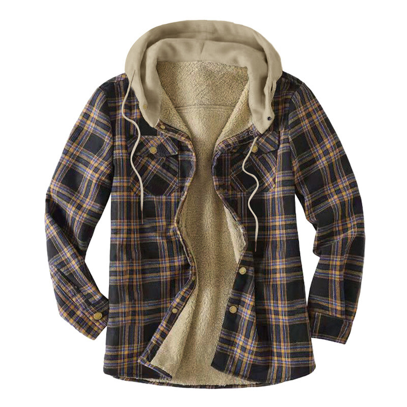 Mens Plaid Heavy Flannel Shirt Hoodie 