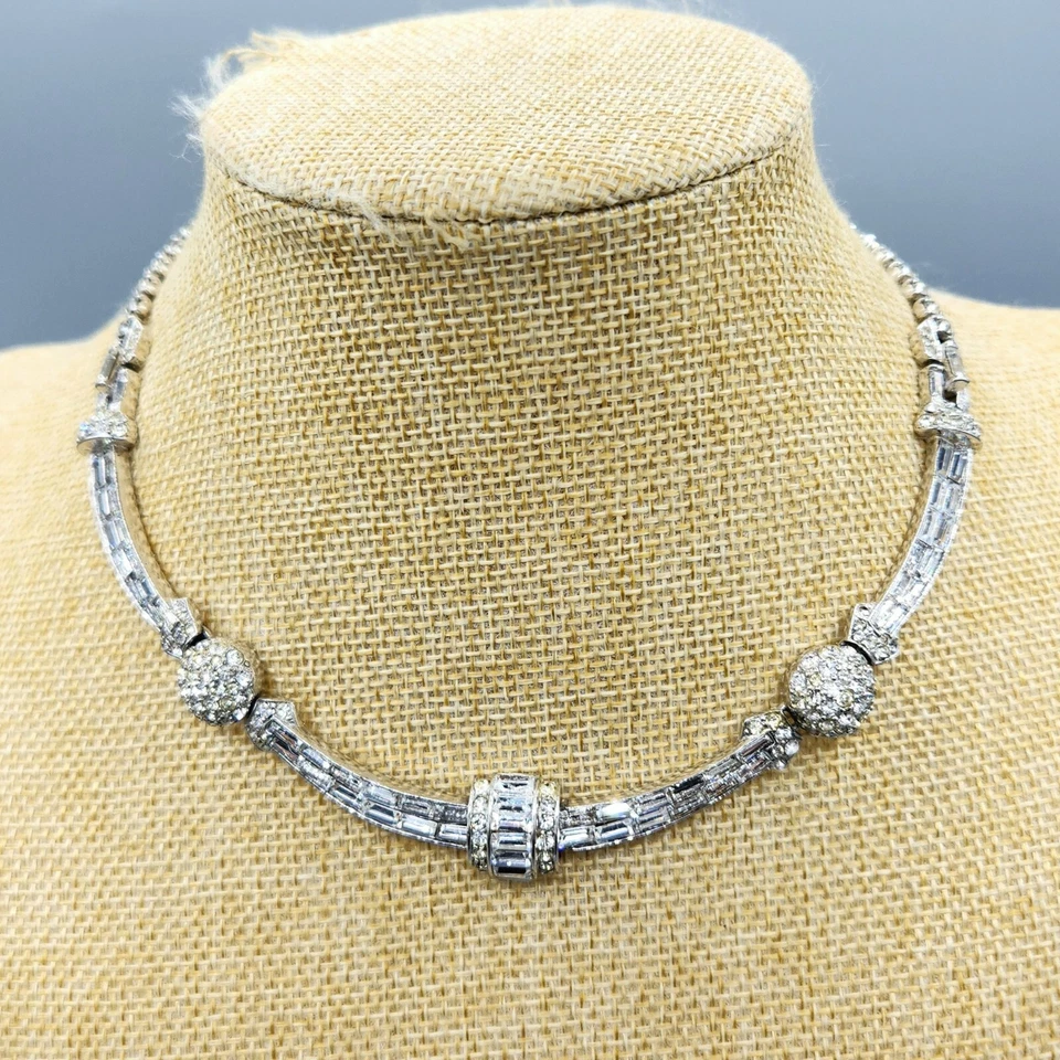 1950 Marcel Boucher Phrygian Cap Baguette Pom Pave Cristal Collar Pendientes Foto 4 de 4