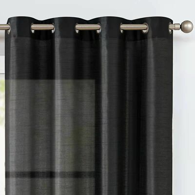 Anytime Home Tenda Oscurante A Strati - 132 Cm Larghezza Per Pannello - Colore Nero Con Interno In Pizzo - Con Occhielli E Fascette