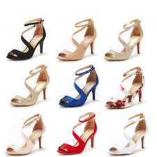 Women Ankle Strap Open Toe Stilettos Heel Wedding Party Sexy Heel Sandals