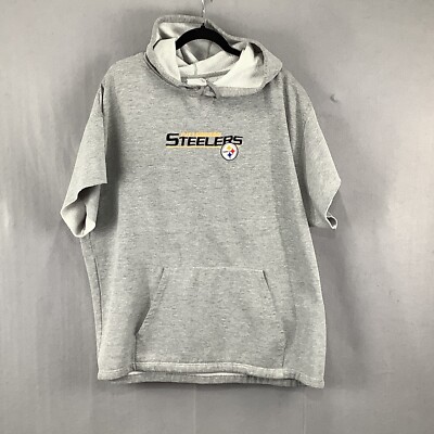 Pittsburgh Steelers NFL Fleece Hoodie Men's XL Gray Embroidered Chopped  Sleeves