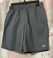 REEBOK Mens S Gray Swim Trunks Drawstring Waist Mesh Liner Pockets