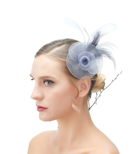 Handcrafted Silver Gray Ribbon Fascinator With Swirl & Bead  display picture 2
