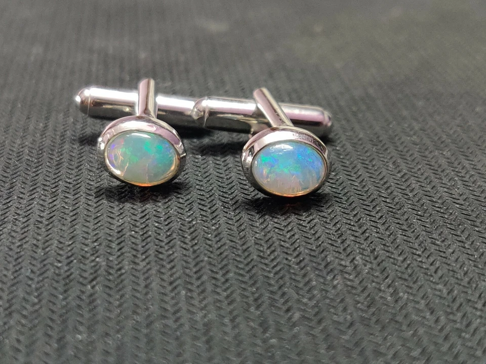 Argento Sterling Etiope Opale Gemelli di Fuoco 6x8 MM Ovale - Immagine 3 di 4