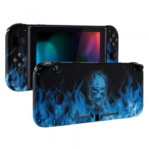 Blue Flame Skull Console Back Plate Controller Housing Shell for Nintendo Switch - Afbeelding 1 van 12
