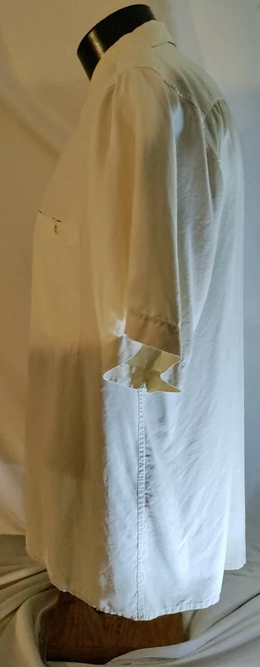 Hombres Birmania Bibas Marfil Seda Botón Delantero Manga Corta Informal Vestido Camisa XL COMO NUEVO Foto 2 de 4