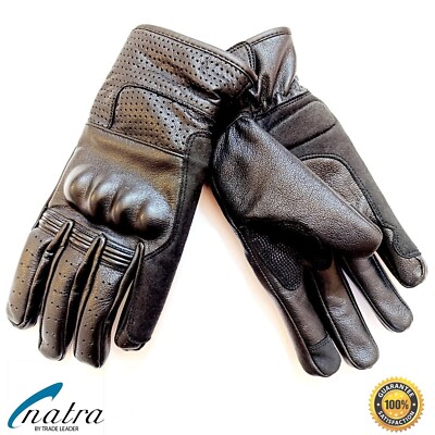 MENS MOTORCYCLE BIKER GLOVES BLACK GOATSKIN SMALL MOTORCYCLE GLOVES