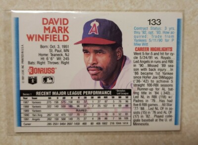 donruss 1992 baseball card Dave Winfield error | eBay