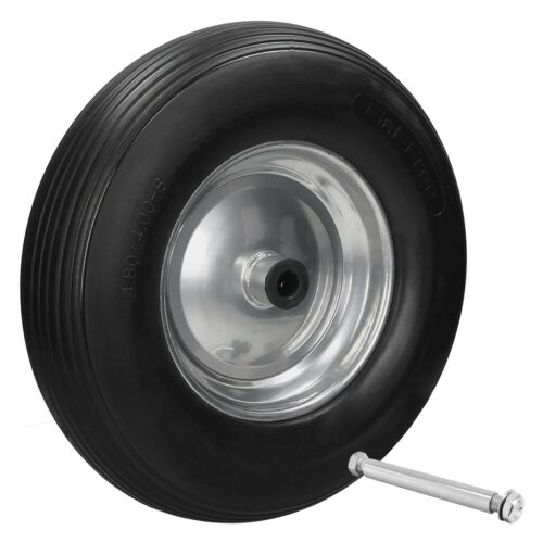 Schubkarrenrad Reifen mit Achse PU 4.80/4.00-8 Ø 390 mm Vollgummi Ersatzrad - Bild 1 von 5