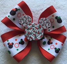 Girls Hair Bow 4" Wide Mickey Peppermint Swirl Christmas Flatback Alligator Clip
