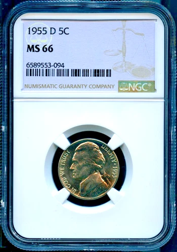 1955-D 5C Jefferson Head Nickel MS 66 NGC 6589553-094 + Bonus