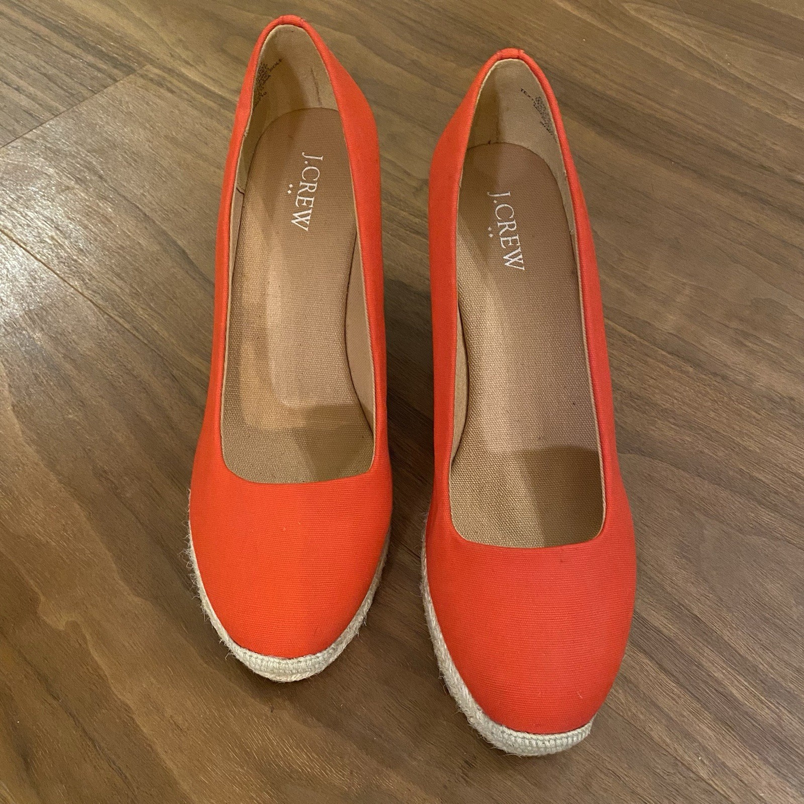 J.Crew Red Espadrille Wedge Pumps Womens 8.5 Canvas Platform Summer Shoes