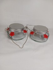 Set Of 2 Hummingbird Feeders Glass Mason Jar Style, Hanging, Red Feeding Nipples