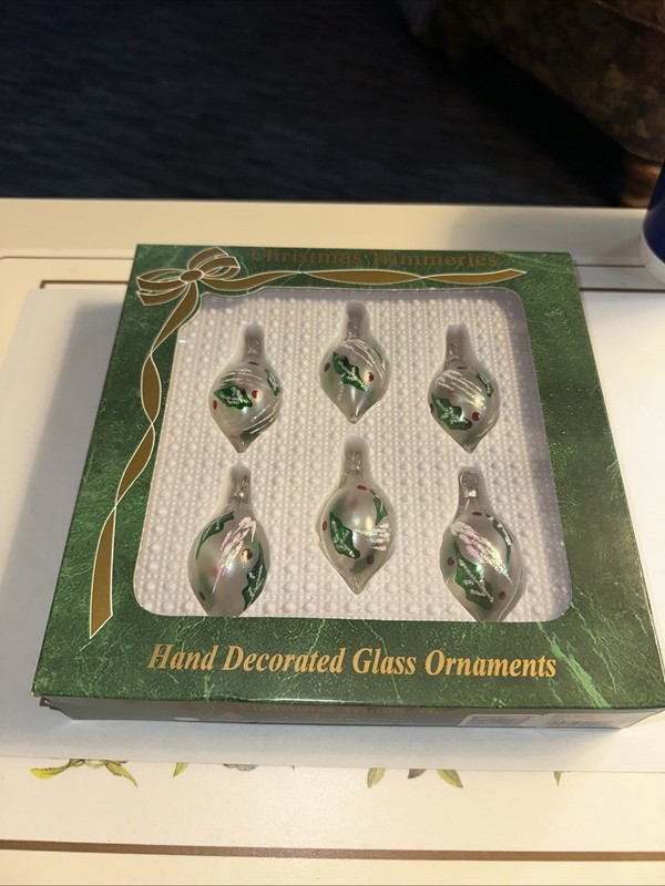 Vintage Bradford Christmas Trimmeries Glass Ornaments Set of 6Hand Decorated