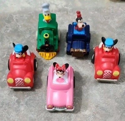 Vintage 80s Disney pull back mini racers, do pop a wheelies friction go cars lot