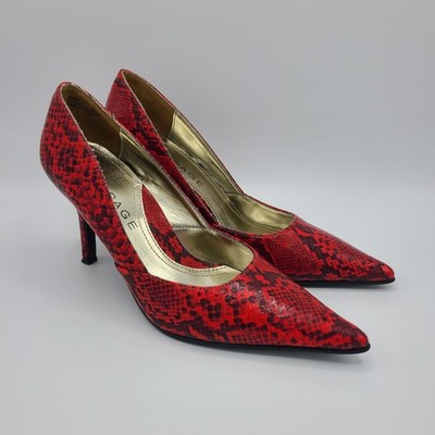 Rampage Maria Red Black Snakeskin Print Pointed Toe Heels Pumps 6.5