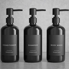 Stylish Shampoo and Conditioner Dispenser Set of 3 - Modern 21Oz Shower Soap Bot