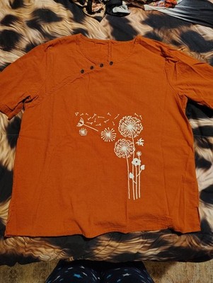 Free Shipping Women's Tops Blouses Rust White Dandelion Large