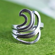 Size 8, vintage sterling silver handmade ring, 925 wave wavy band, minimalist