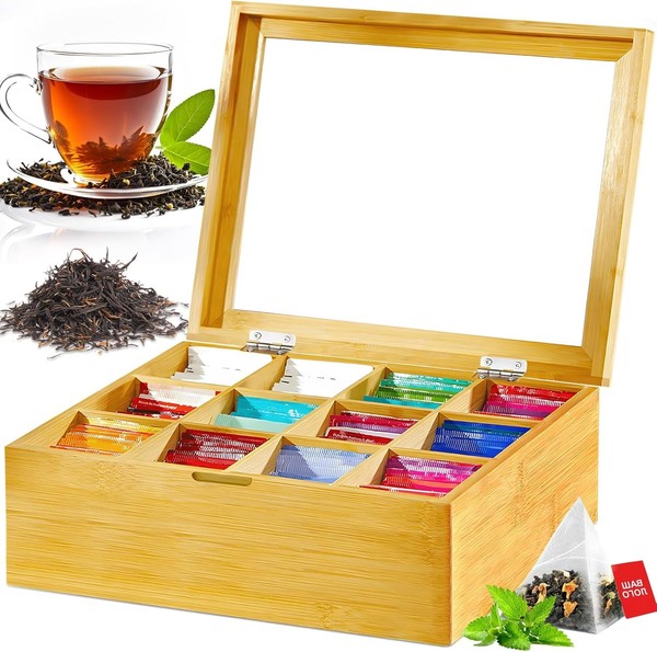 Teebox, Teebox Aus Holz Mit 12 FäChern,Teebeutel Aufbewahrungsbox,Teekiste Mit-image
