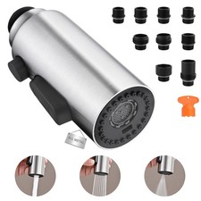 Metal Kitchen Faucet Head Replacement, 3-Function Pull Down Spray Head for Ki...