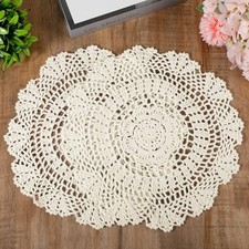 Crochet Doilies for Tables, 2 Pcs 11.8 Inch Round Cotton Lace Placemats Beige