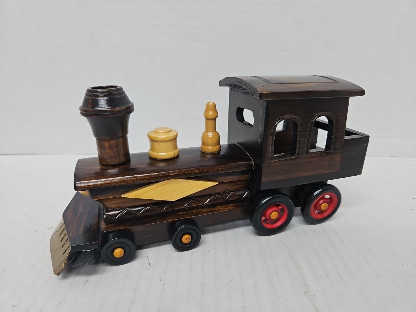 Handcrafted Wooden Train Engine Toy with Original Packaging