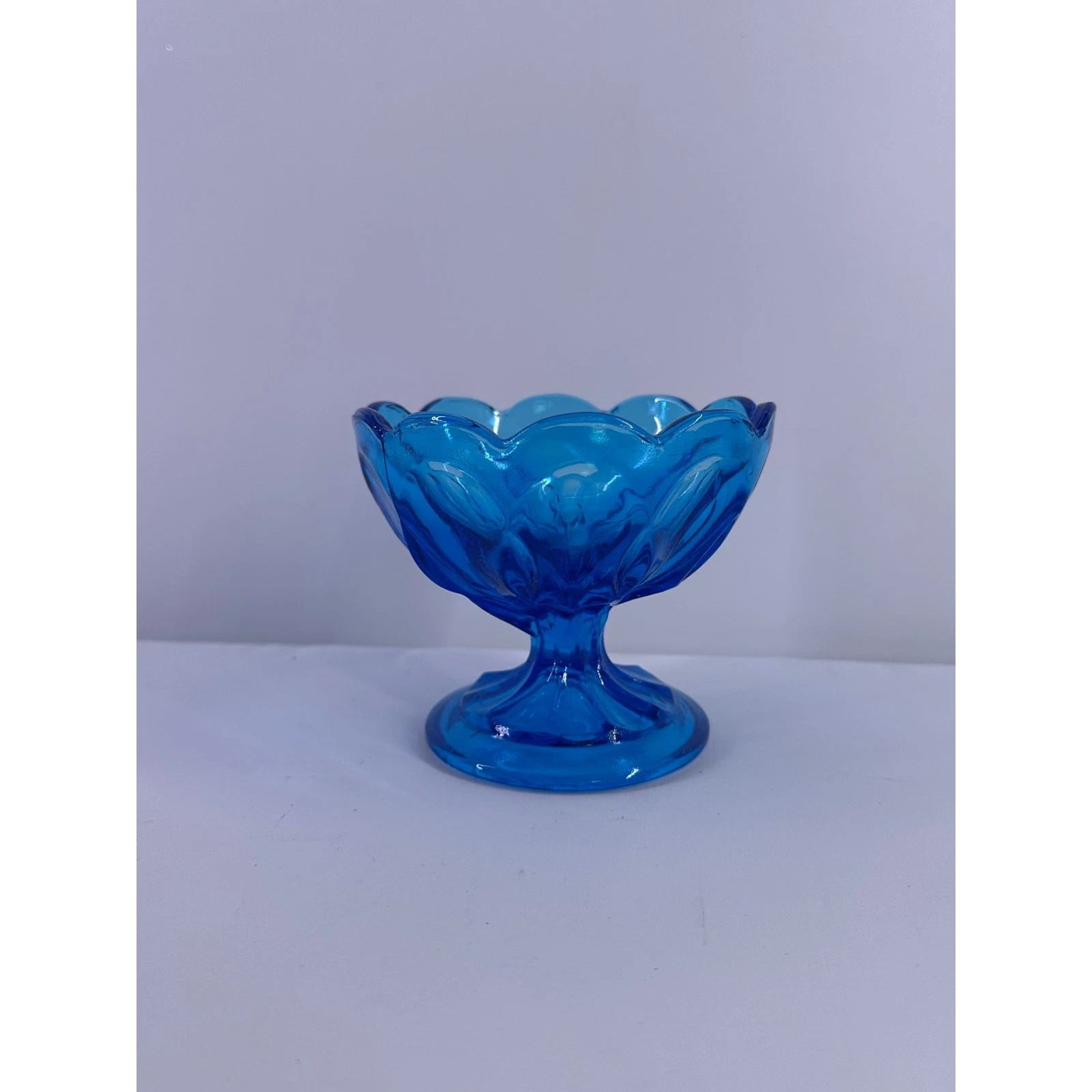 Blue Tick Glass Bowl 3 3/4” tall 4.5” wide