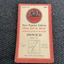 OS Ordnance Survey One Inch Cloth Map, Ipswich & Clayton, Sheet 150, 1946
